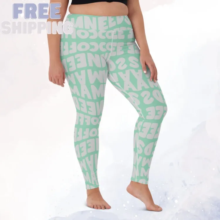 Momma Needs Coffee Green and Gray Comfy Leggings