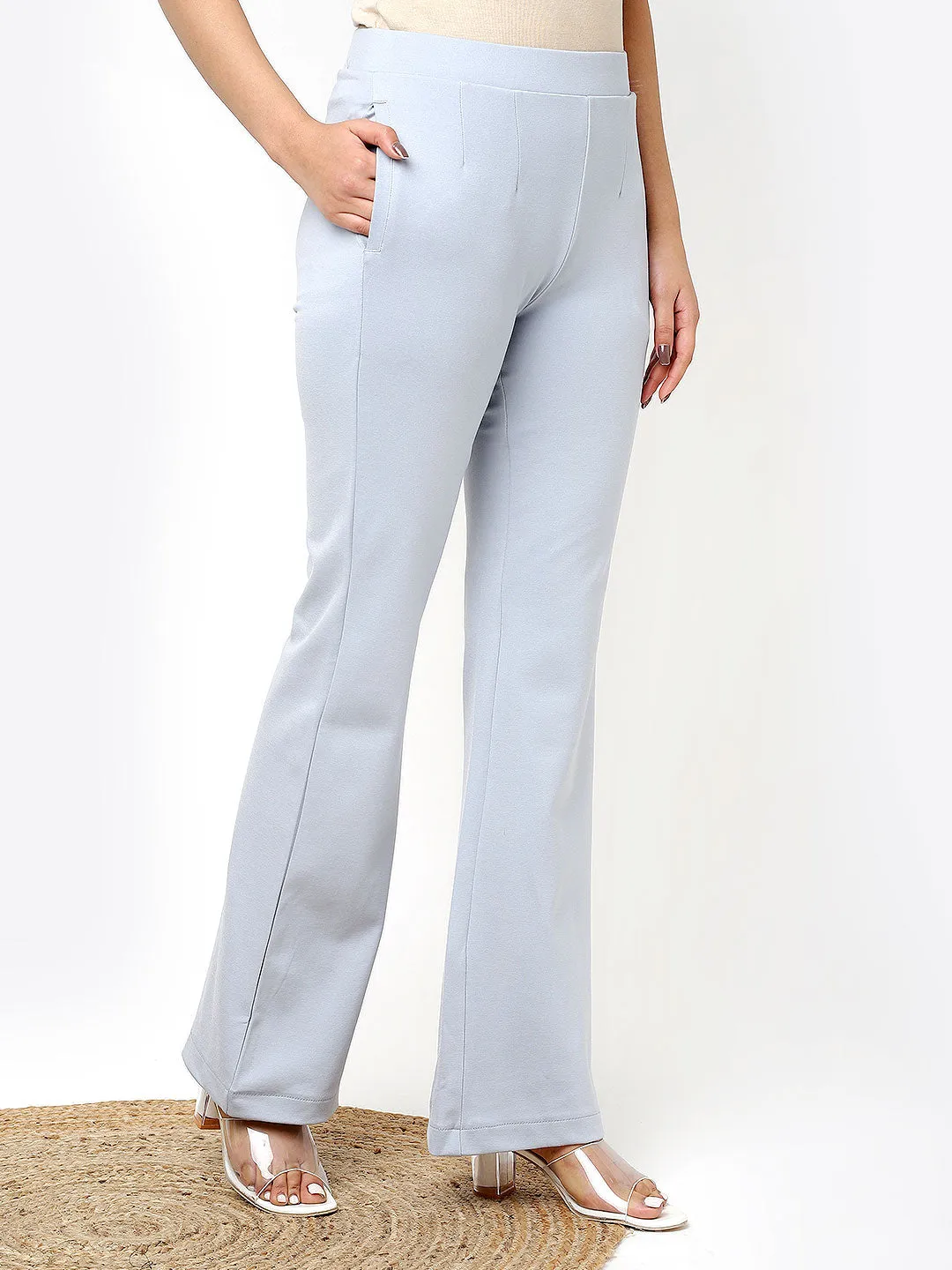 Raina Spa Blue Relaxed Fit Trousers for Women