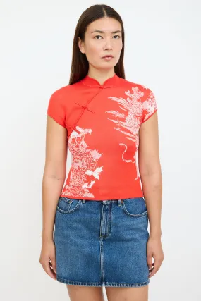 Red & Silver Silk & Cashmere Knit Top