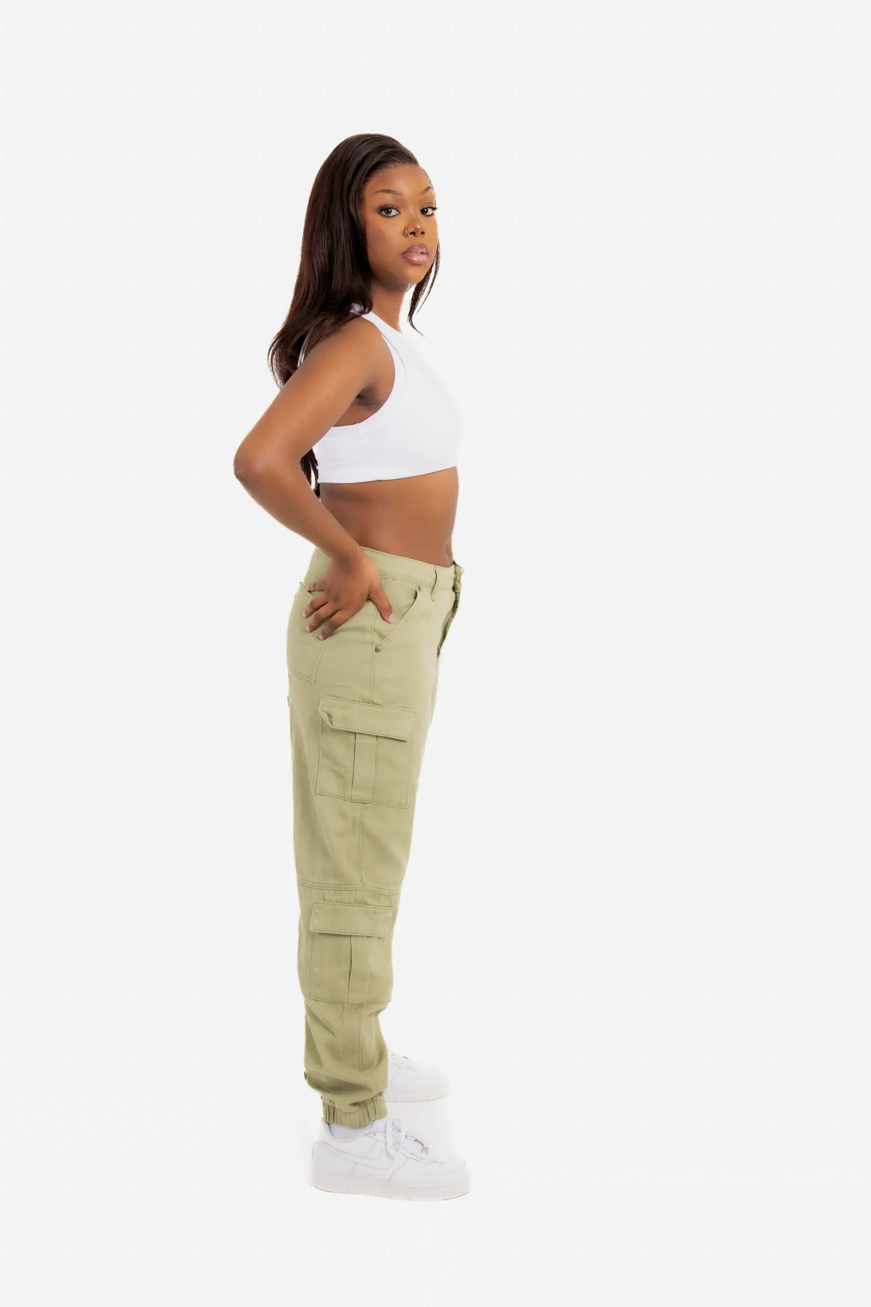 Relaxed Fit Cargo Trouser in Khaki Twill Denim