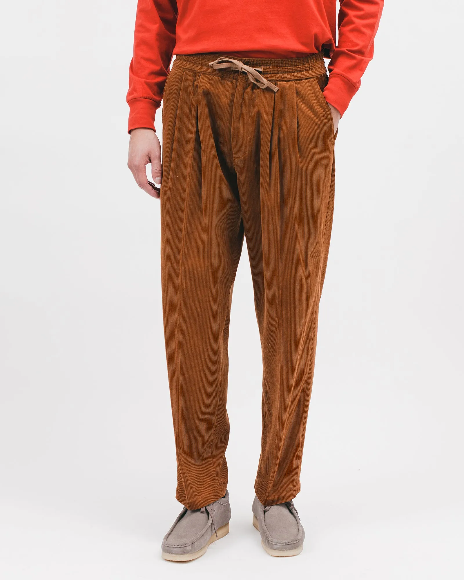 Relaxed Pleated Trouser - Camel Cord