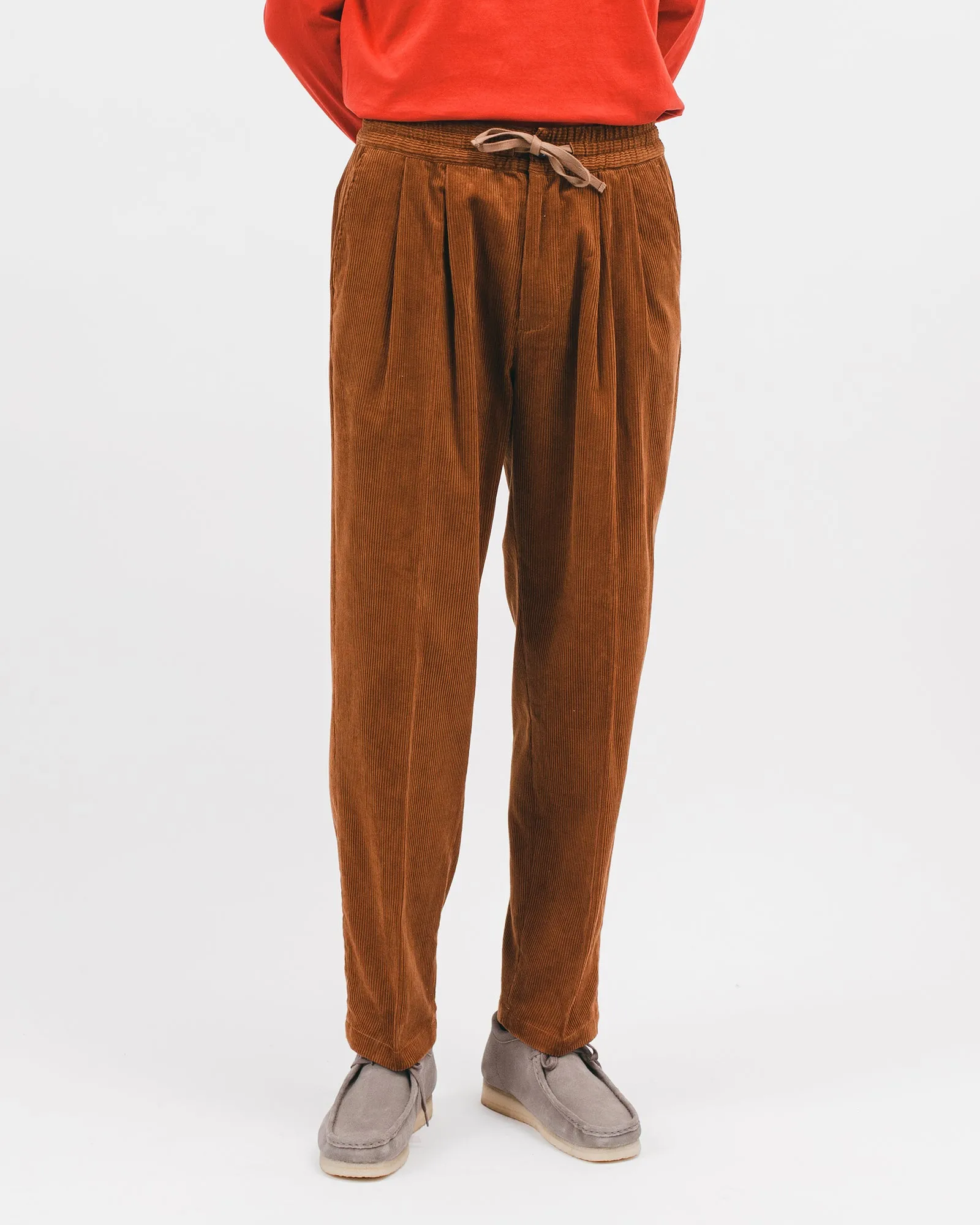 Relaxed Pleated Trouser - Camel Cord