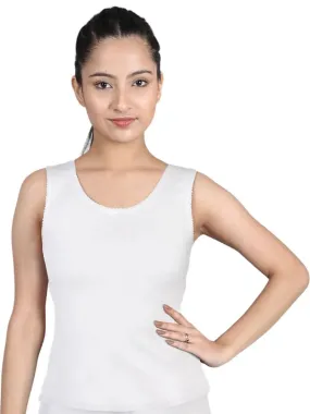 Round Neck Sleeveless Thermal Tank Top | White Winterwear For Girls| Set of 1