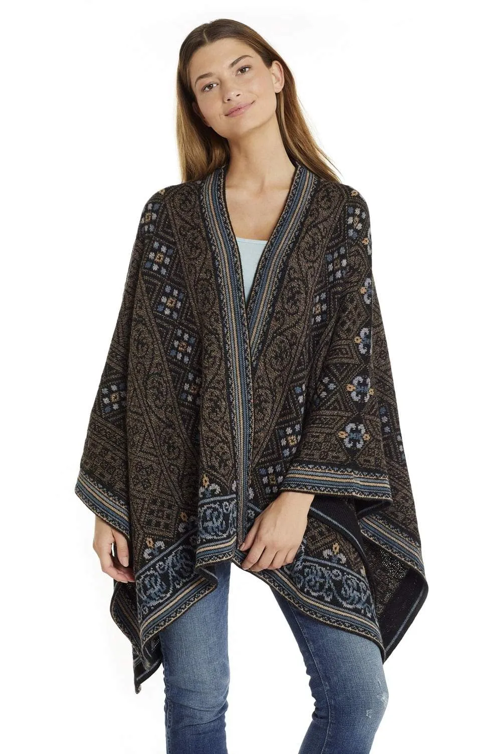 Sarah Embroidered Alpaca Poncho - Women's Ruana Wrap