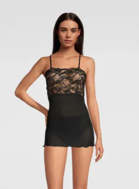 Silk ribbed camisole w/leavers lace