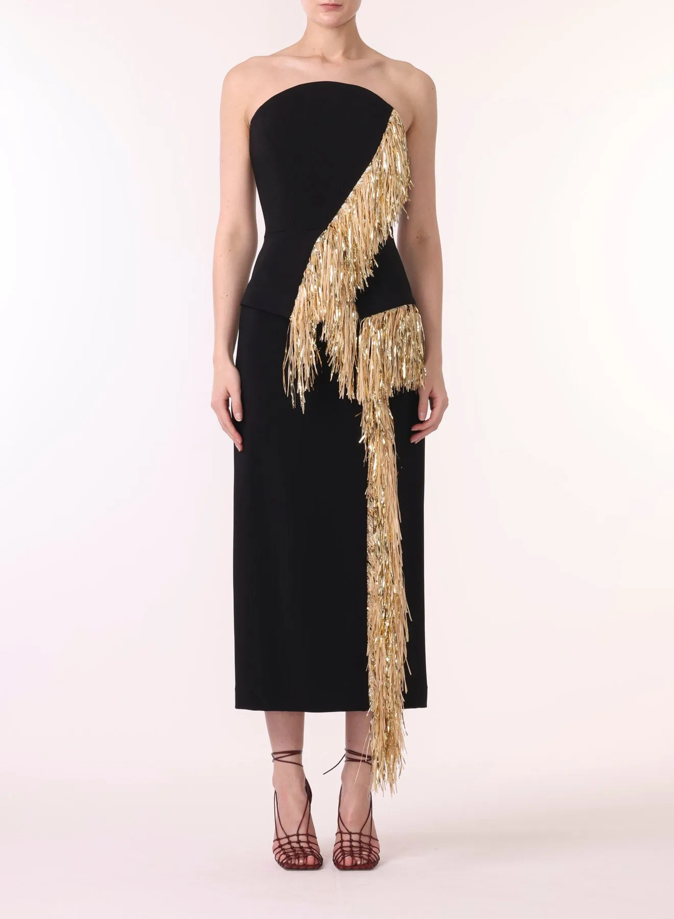 SLEEVELESS COCKTAIL DRESS W/ FRINGE DETAIL