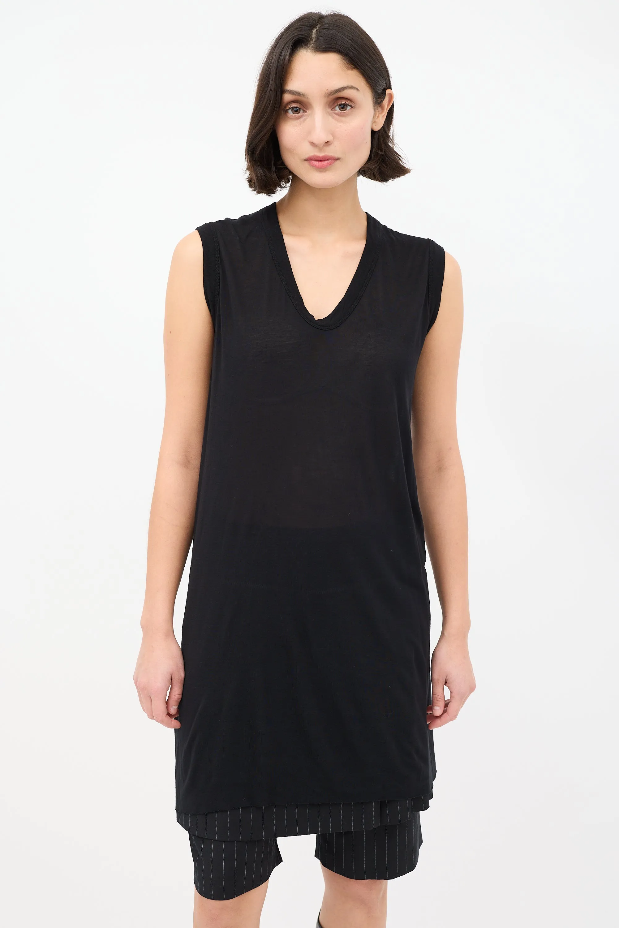 SS 2021 Black Silk Jersey Scoop Neck Tank Top