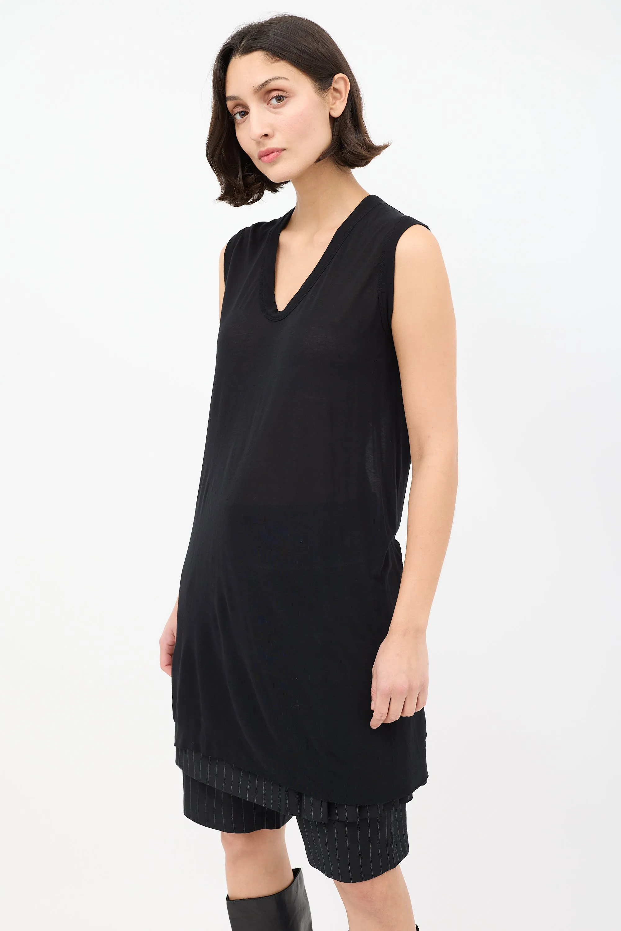 SS 2021 Black Silk Jersey Scoop Neck Tank Top