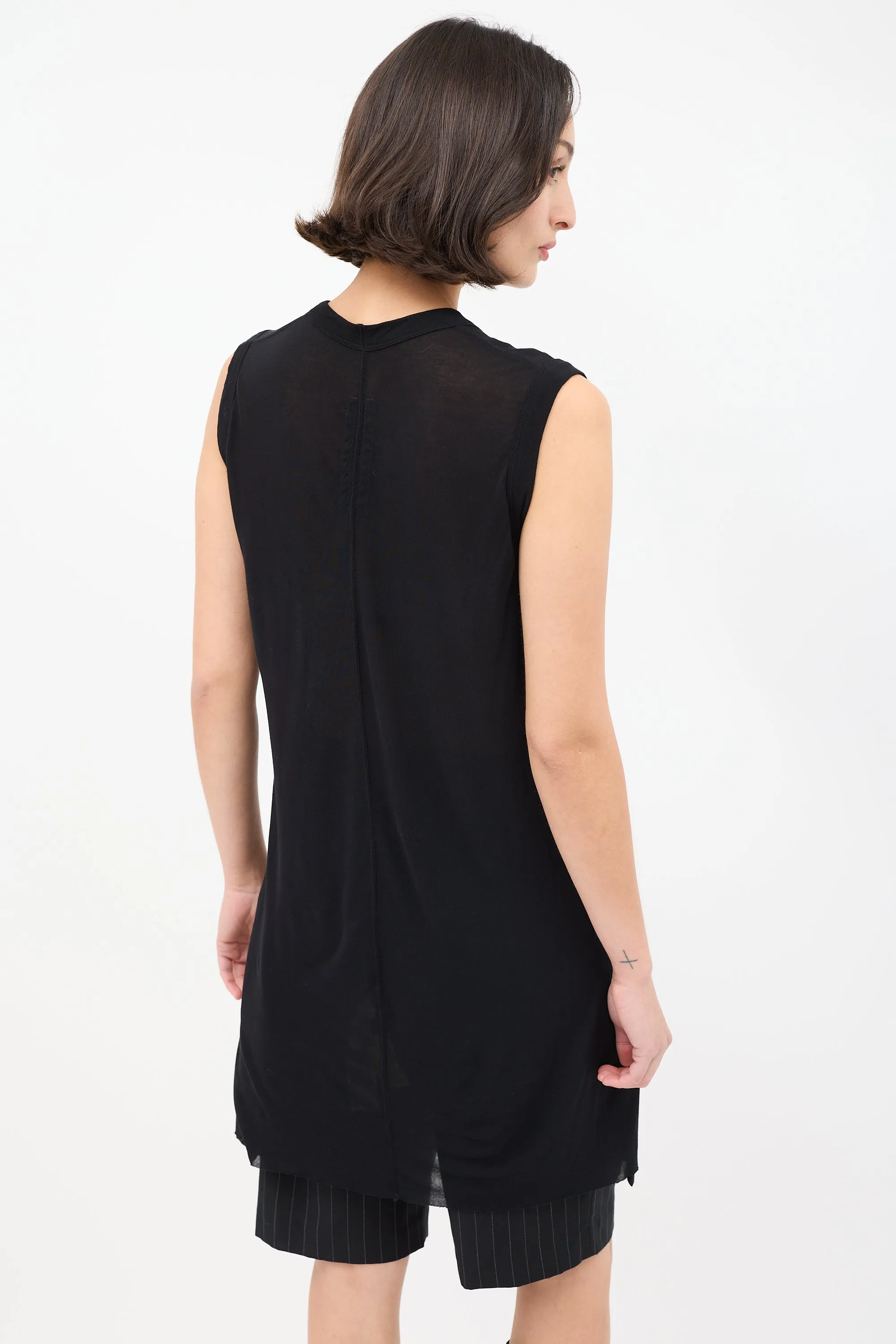 SS 2021 Black Silk Jersey Scoop Neck Tank Top