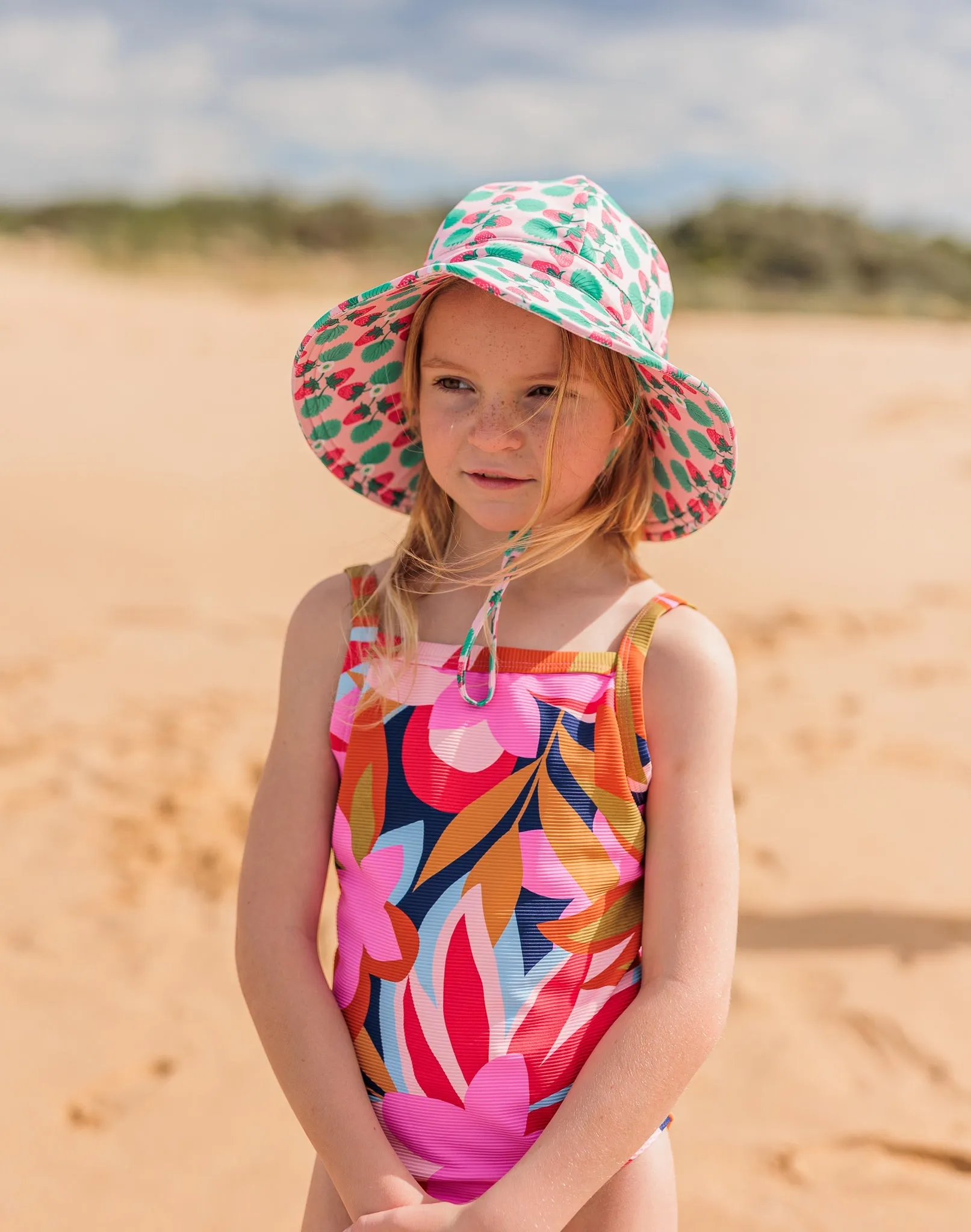 Strawberry Wide Brim Swim Hat