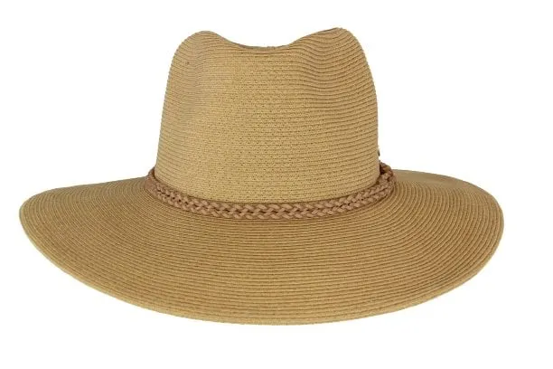 Sundaise Rachael Wide Brim Packable Fedora - Caramel