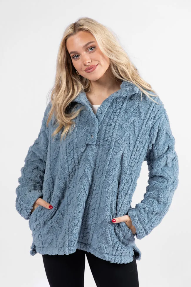 Take The Leap Blue Cable Detail Sherpa Pullover SALE