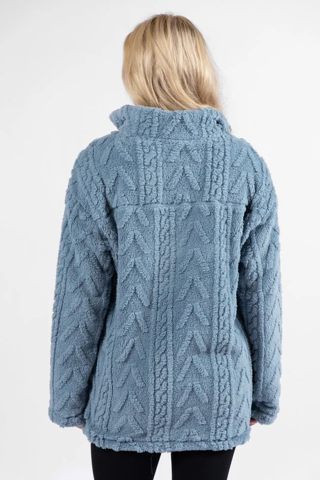 Take The Leap Blue Cable Detail Sherpa Pullover SALE