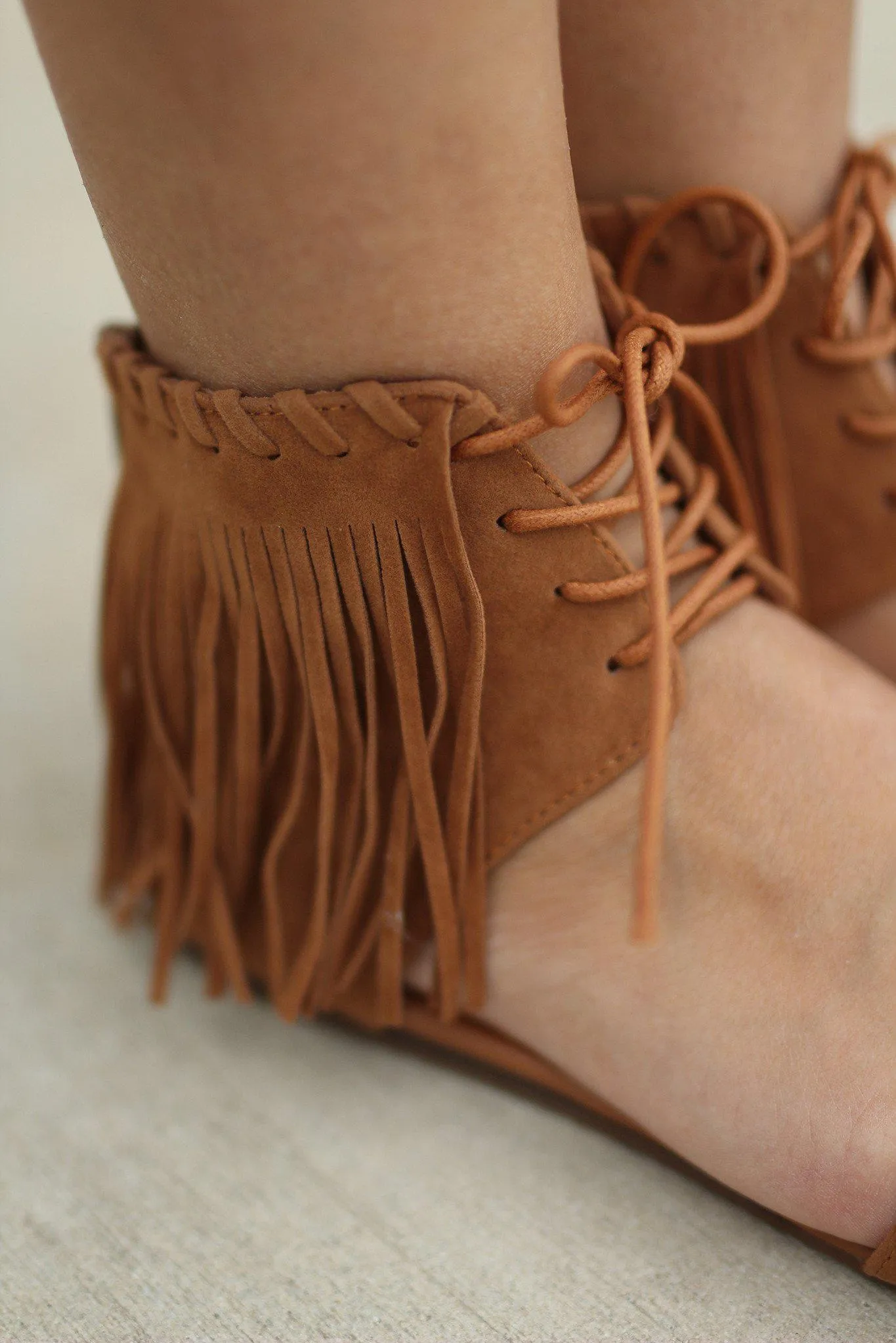 Tan Fringe Flat Sandals