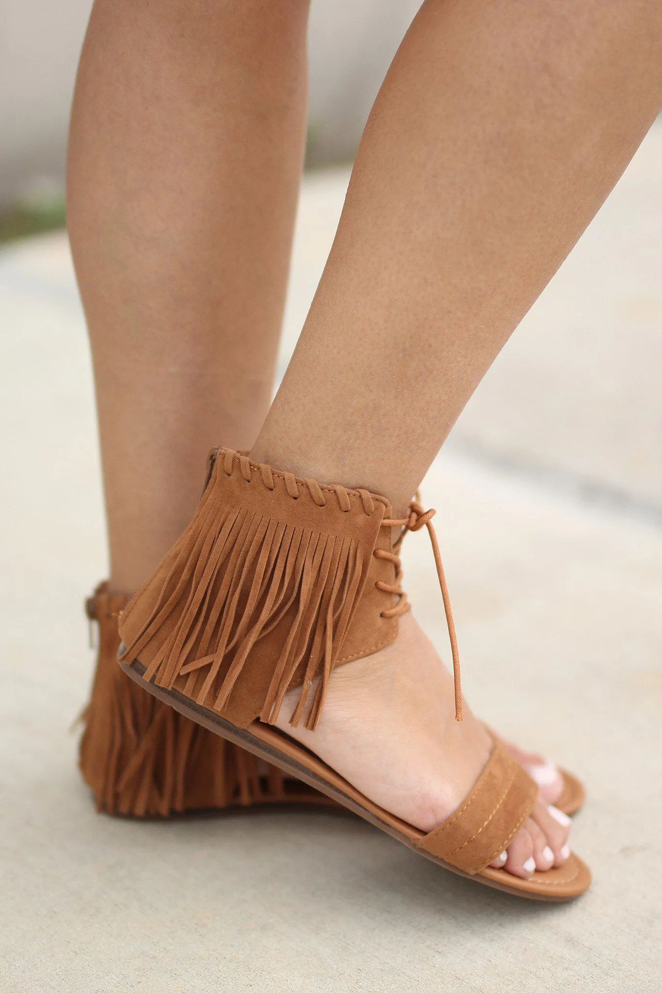 Tan Fringe Flat Sandals