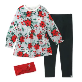 Toddler 3-Piece Organic Cotton Holiday Tunic, Legging and Headband Set