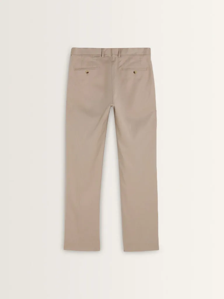 WES Formals Beige Mid-Rise Relaxed-Fit Trousers