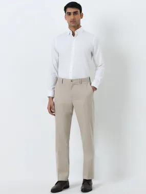 WES Formals Beige Mid-Rise Relaxed-Fit Trousers