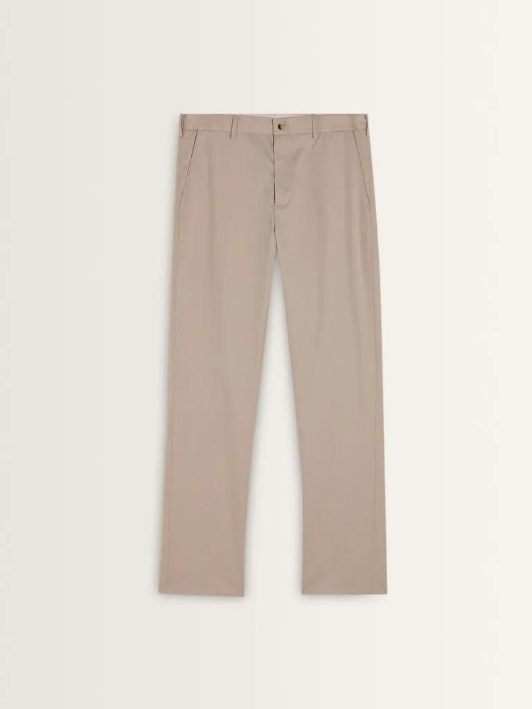 WES Formals Beige Mid-Rise Relaxed-Fit Trousers