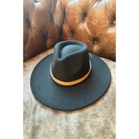 Wide Brim Vegan felt Rancher hat With Braid ONE SIZE