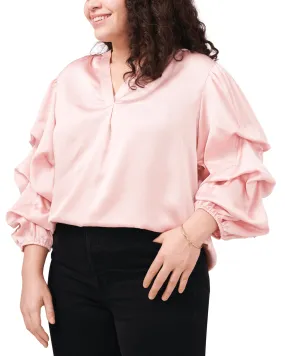 Willow Bubble Sleeve Satin Blouse | FRESH PINK