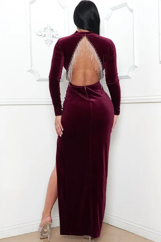 Wine Velvet Mock Neck Maxi Dress