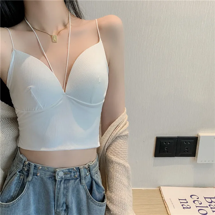 Wjczt Ice Silk Crop Top Women Sexy Tube Top Fixed Latex Cup Summer Halter Top Push Up Seamless Wireless Bra 2022 New