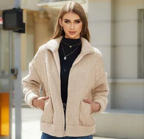 Women's Patchwork Sherpa Style Zip Up Jacket