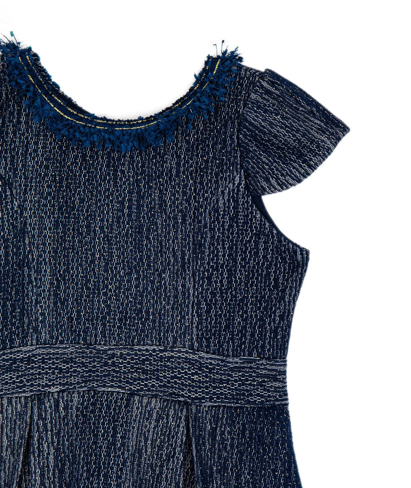 Zoe Ltd. Girls Ashley Navy/Gold Fringe Collar Dress